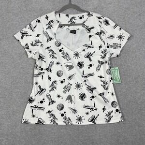 Rock Steady Womens Diamond Neck Top Size 4X White Space Rockabilly Pin Up